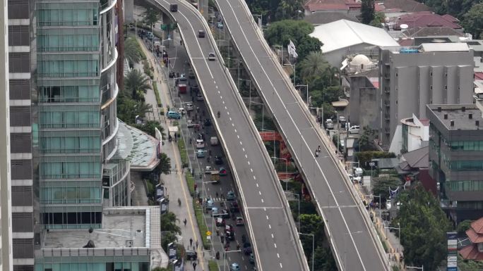 白天雅加达市区交通街道道路立交桥航拍全景4k印尼