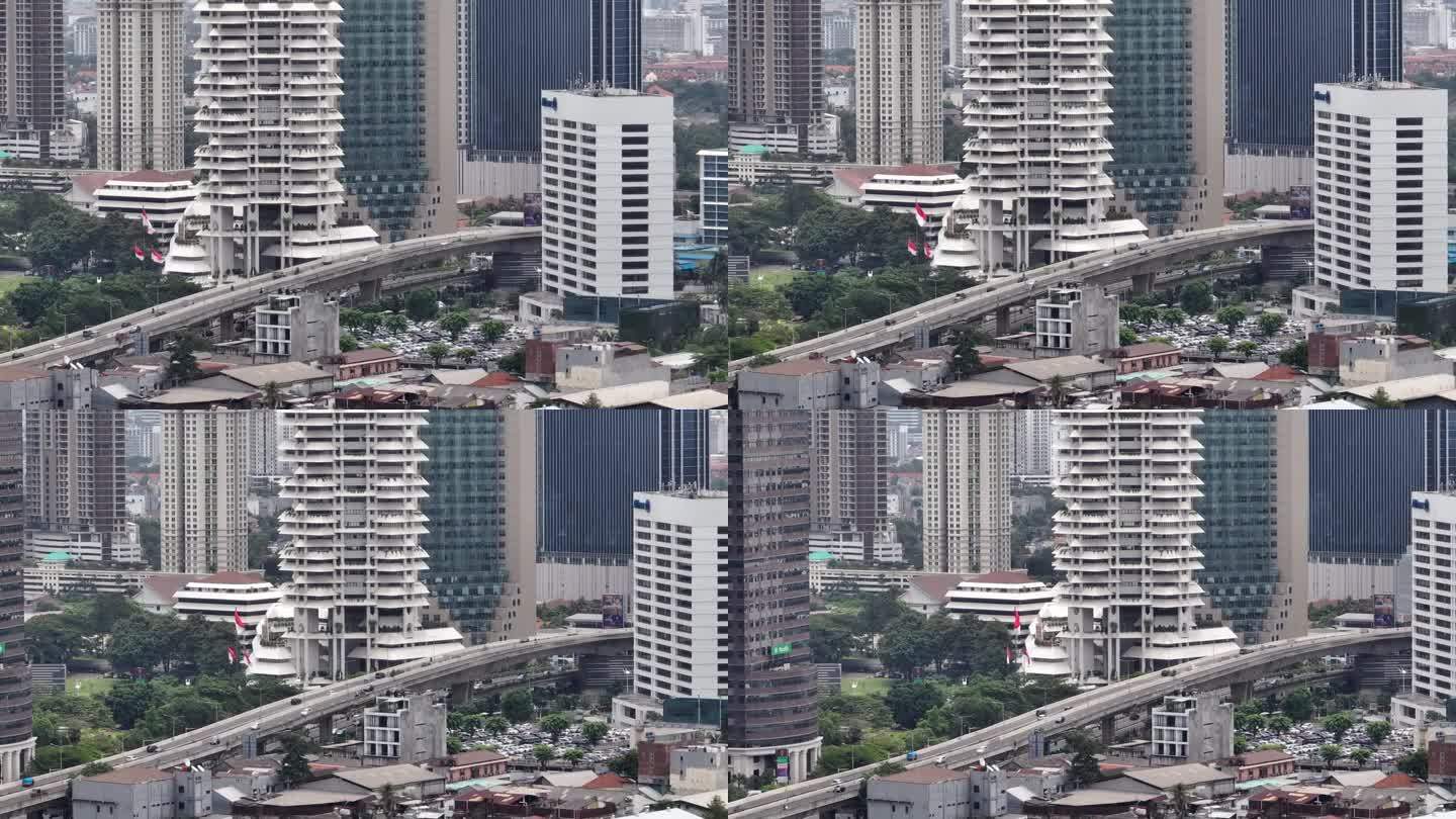 白天雅加达市区交通街道道路立交桥航拍全景4k印尼