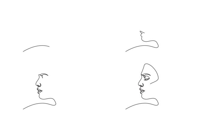 连续的一行动画。手绘动画运动图形元素的美丽的女人脸肖像。美容护理理念。4 k的视频