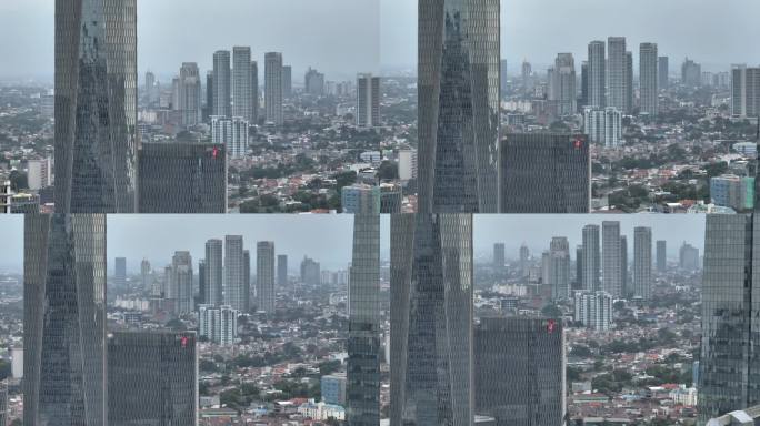 白天雅加达市中心现代办公大楼外部鸟瞰全景4k印尼