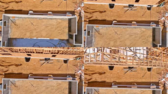 在施工现场，已经安装了水泥块作为房屋墙壁的基础