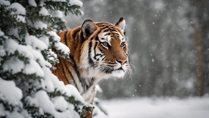 雪中大老虎 趴在雪中的大老虎A025
