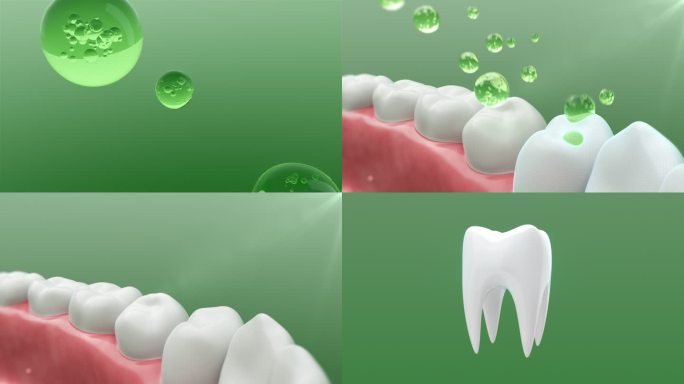 精华洁白保护牙齿三维动画视频素材