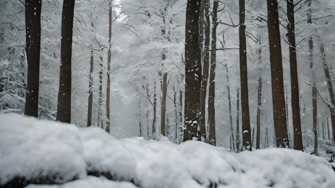 雪景树林雪中枯树 大雪压枝A025
