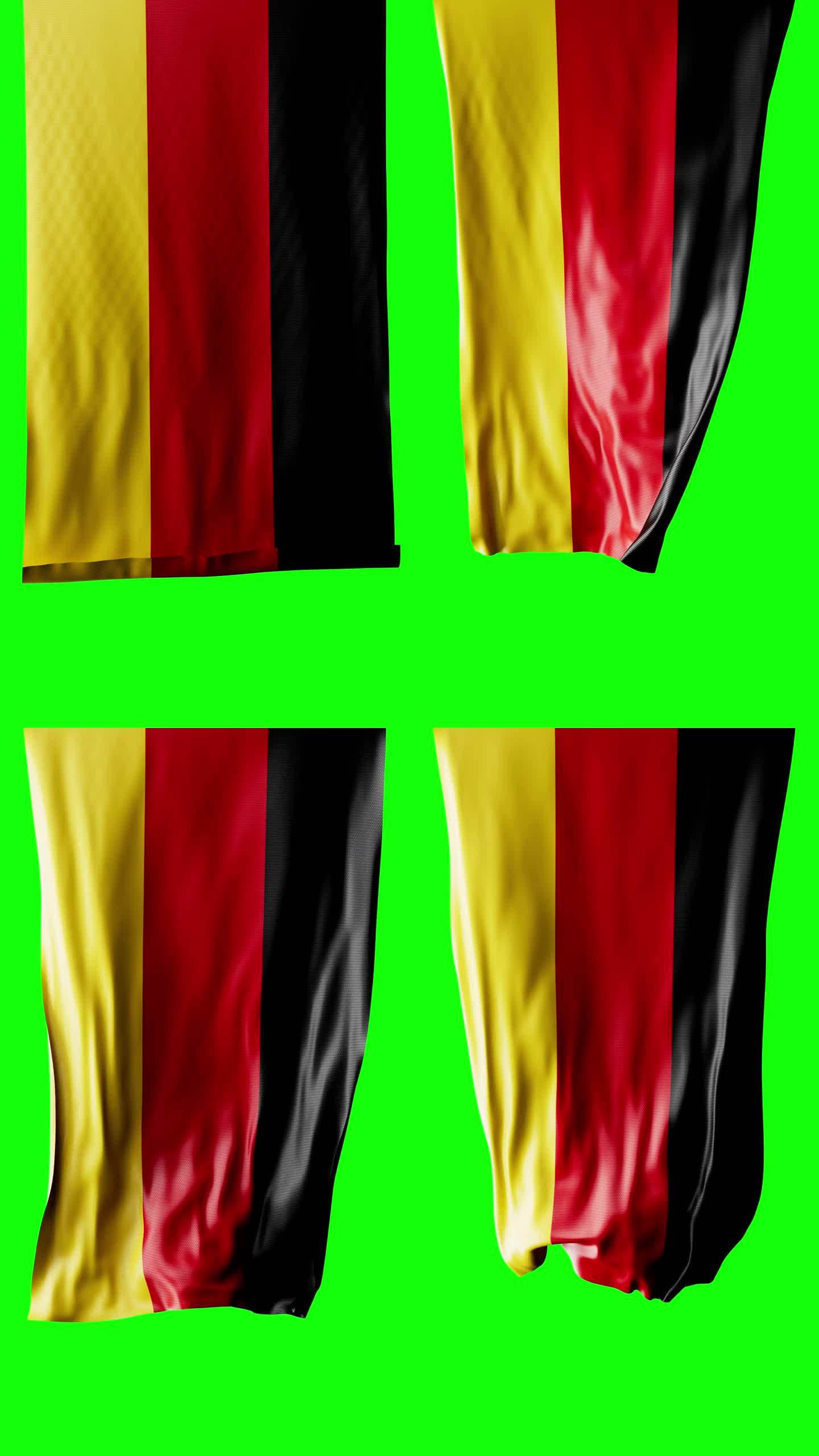德国国旗卷成圆柱形，旋转时展开并起伏