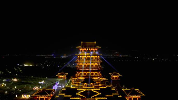 洛阳牡丹阁航拍夜景 中国牡丹博物馆 4K