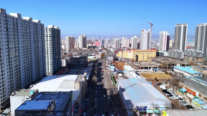 航拍山西太原朝阳街从东山到建设路全景