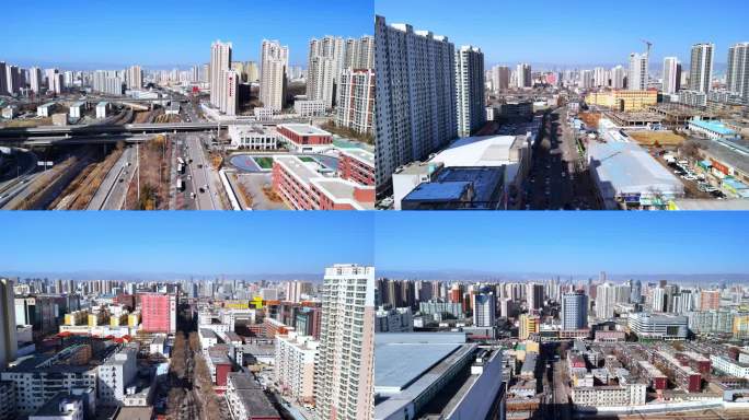 航拍山西太原朝阳街从东山到建设路全景