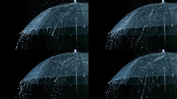 雨滴落在透明的伞上