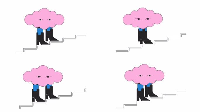 超现实的云走楼梯在靴子线2D动画