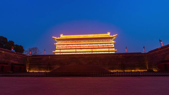 西安永宁门瓮城夜景大范围冬季