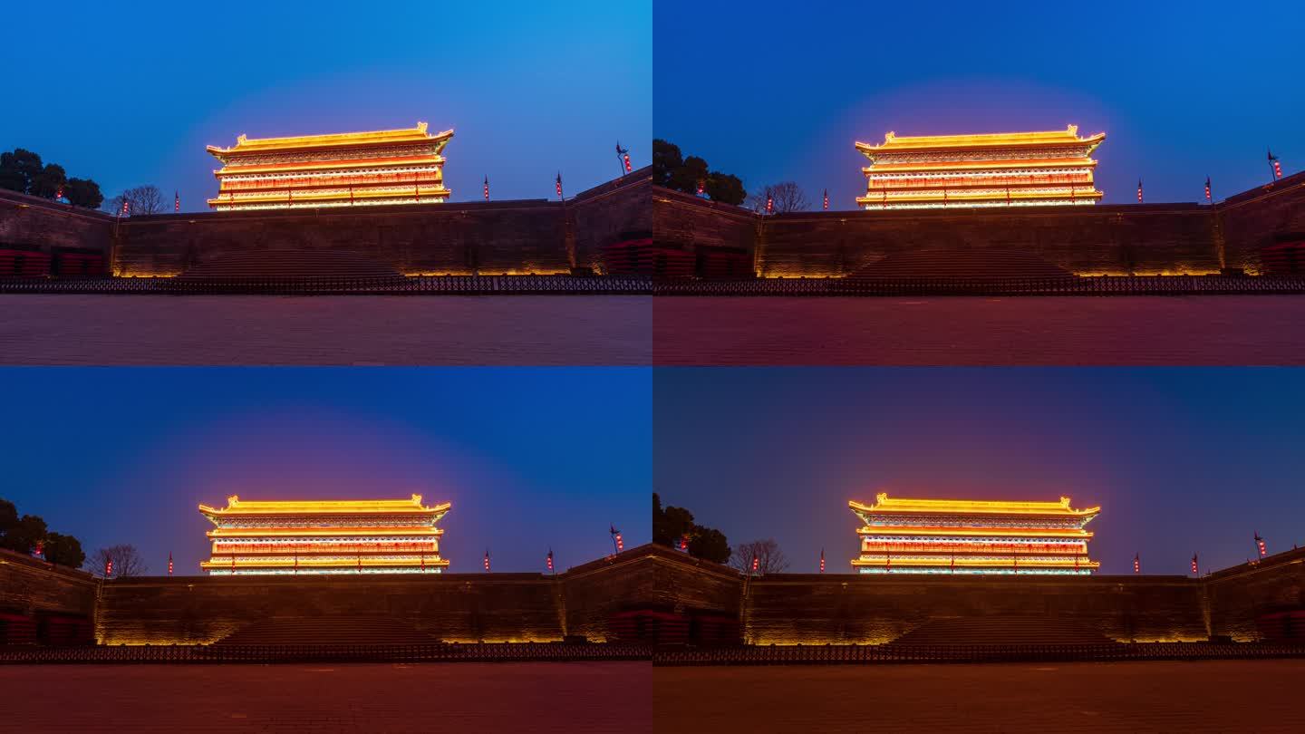 西安永宁门瓮城夜景大范围冬季