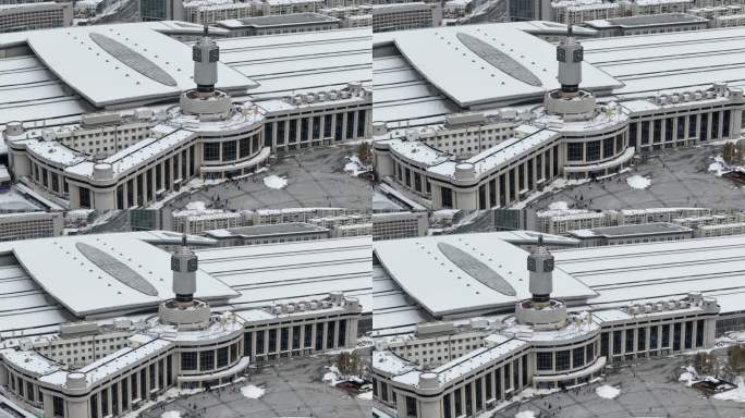 天津站冬天雪景航拍