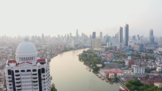 Aerial drone of Bangkok Cityscape Transportation a