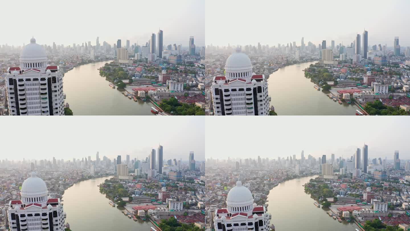 Aerial drone of Bangkok Cityscape Transportation a