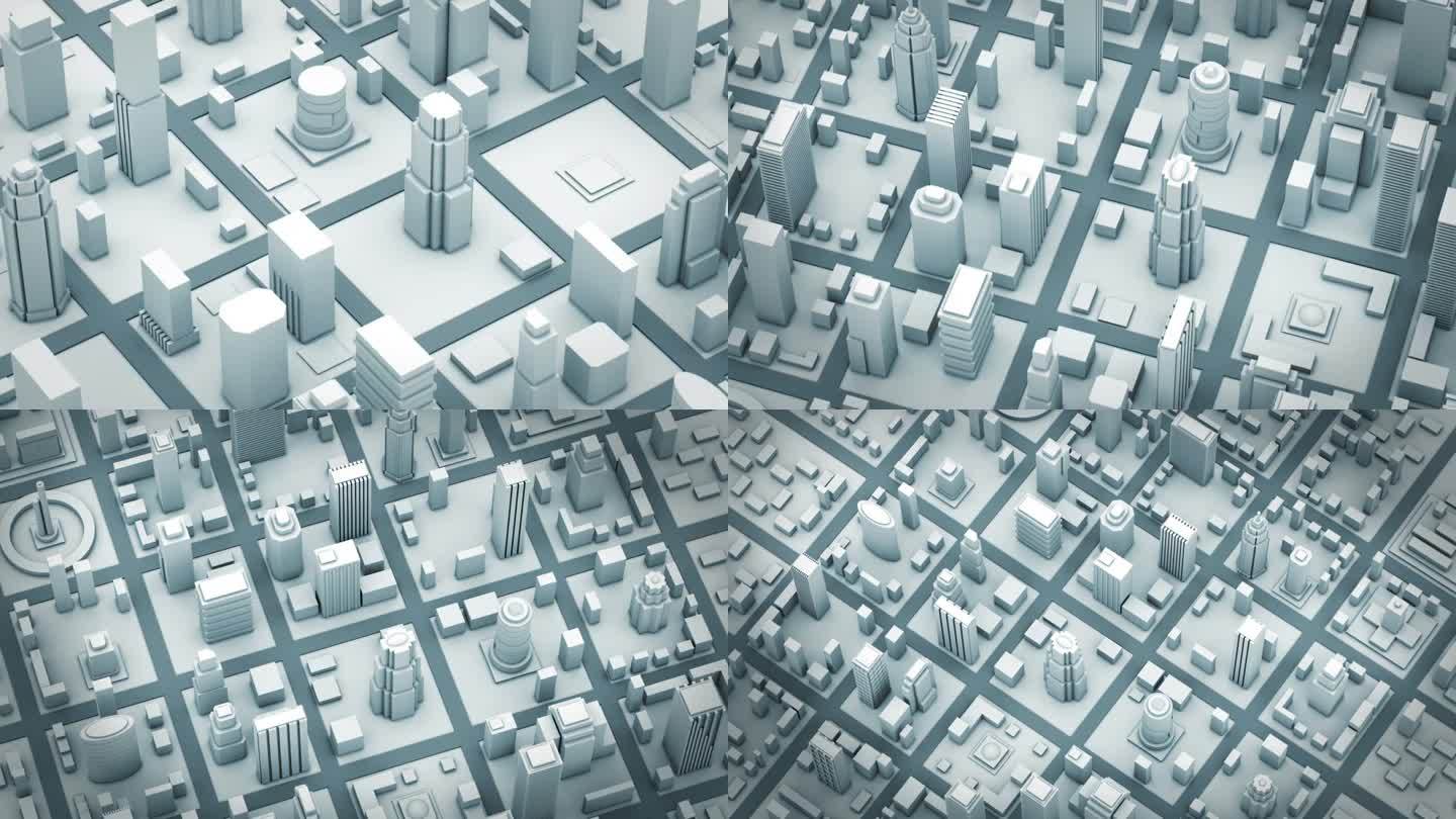 未来城市的灰度三维模型。建筑物从地面拔地而起