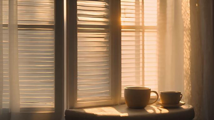 窗边余晖：夕阳下的窗户与窗帘