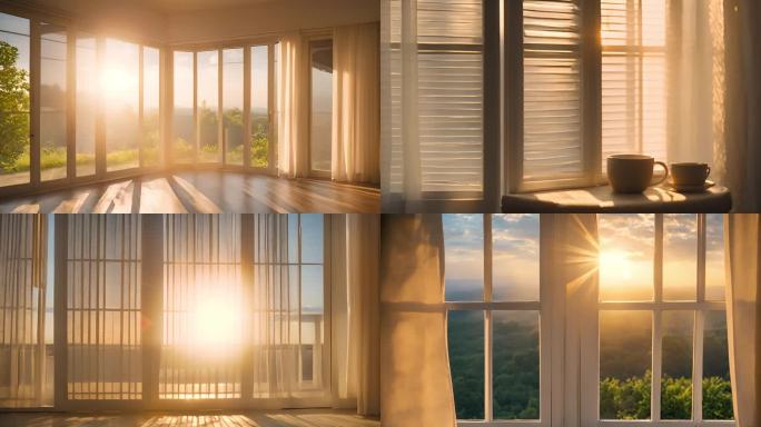 窗边余晖：夕阳下的窗户与窗帘