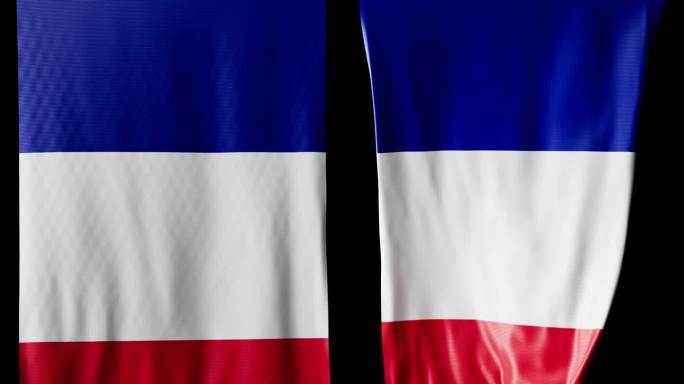 法国国旗卷成圆柱形，旋转时展开并起伏
