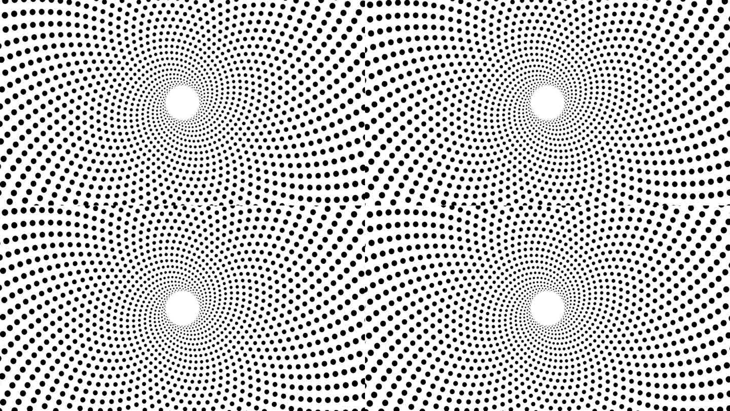 催眠黑白螺旋光学错觉点图案。抽象几何动画背景。4K循环动画