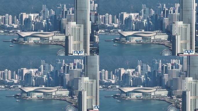 香港维多利亚港 航拍会展中心大湾区4k