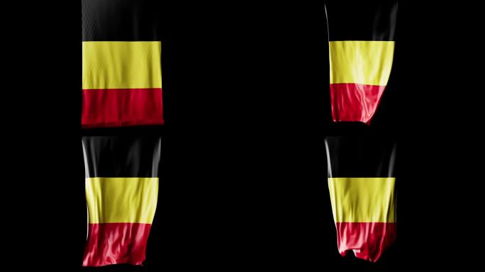 比利时国旗卷成圆柱形，在旋转时展开并起伏