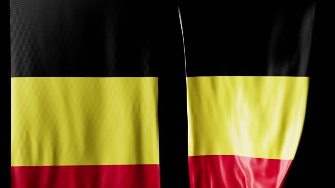 比利时国旗卷成圆柱形，在旋转时展开并起伏