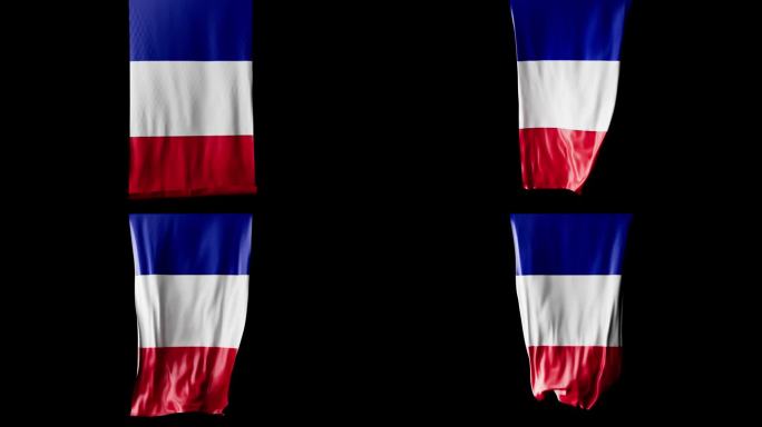 法国国旗卷成圆柱形，旋转时展开并起伏