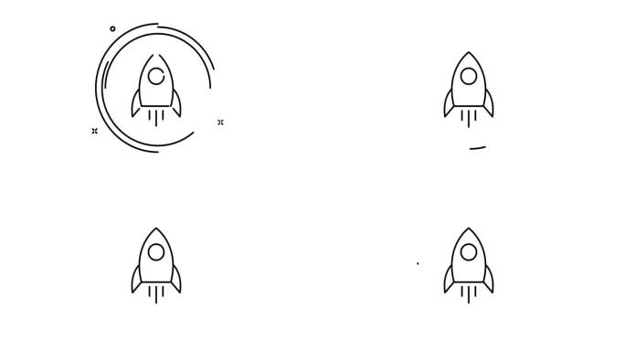 太空火箭动画轮廓图标。太空火箭旋转外观4k视频动画网页，移动和UI设计