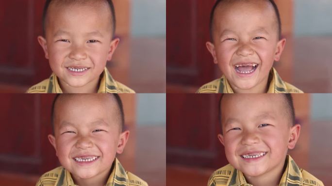 小断牙的特写镜头视频看着镜头开心的笑，孩子幸福的概念