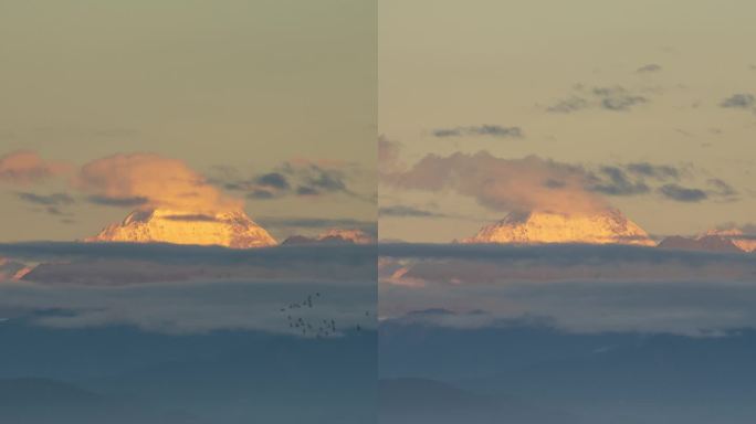 在成都遥望雪山幺妹峰日出延时