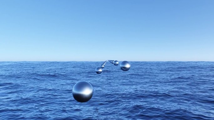 3D黑暗金属球体在水面上旋转。