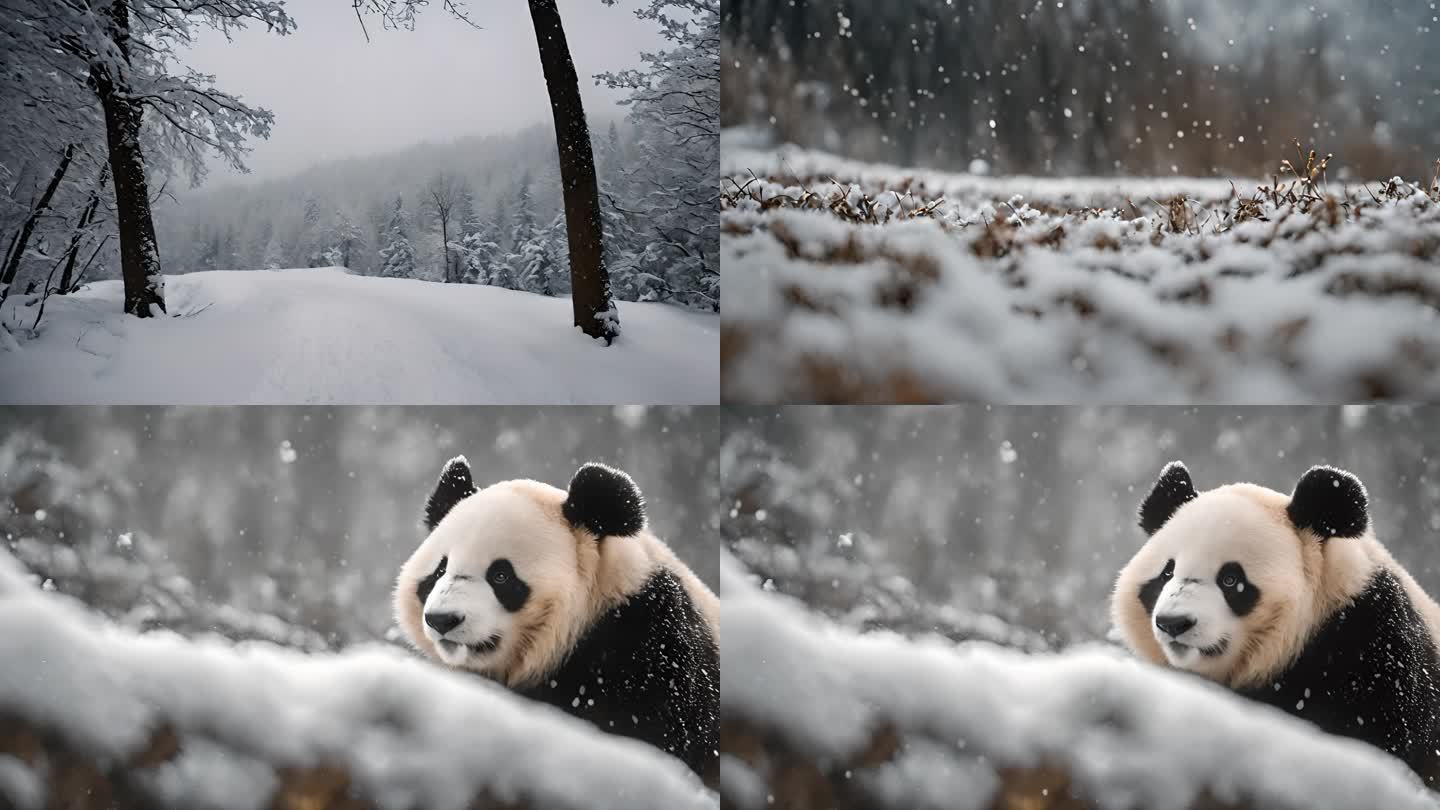 雪中大熊猫 雪中行驶的火车A025
