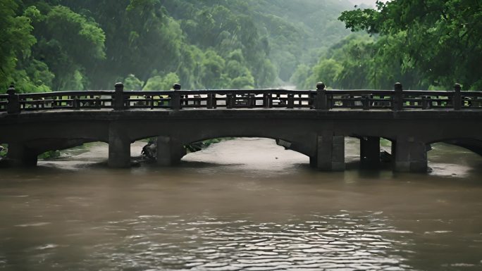 雨中桥梁 木桥 石桥A025