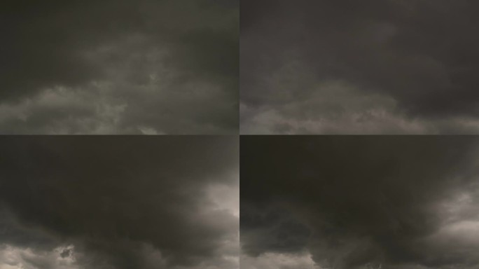 延时暗风暴云戏剧性的黑色天空背景。雷暴来临前乌云密布。气象危险，风暴气候。黑暗的云景风暴灾难时间流逝