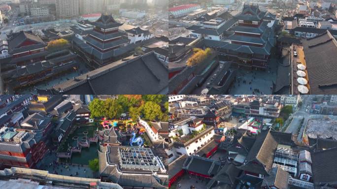 豫园城隍庙航拍人流游客游玩上海黄浦区城市