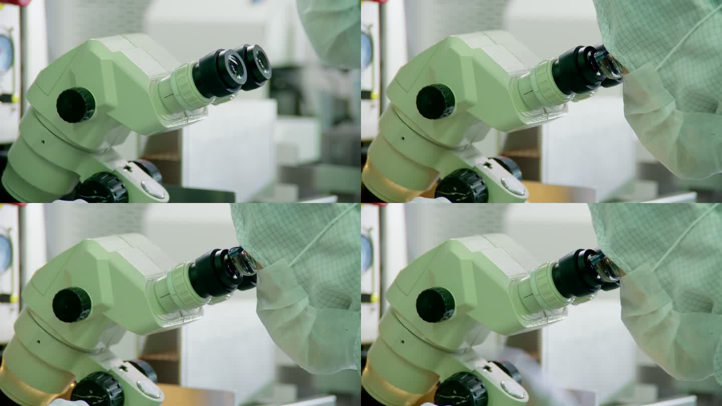 功率器件芯片装片人物显微镜观看