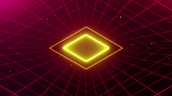 黄红色霓虹灯效果的图解几何平行四边形隧道