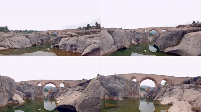 无人机FPV拍摄的西班牙阿拉贡特鲁埃尔阿瓜维瓦附近的贝格尔蒂斯河视频。从卡纳利亚斯桥下经过。