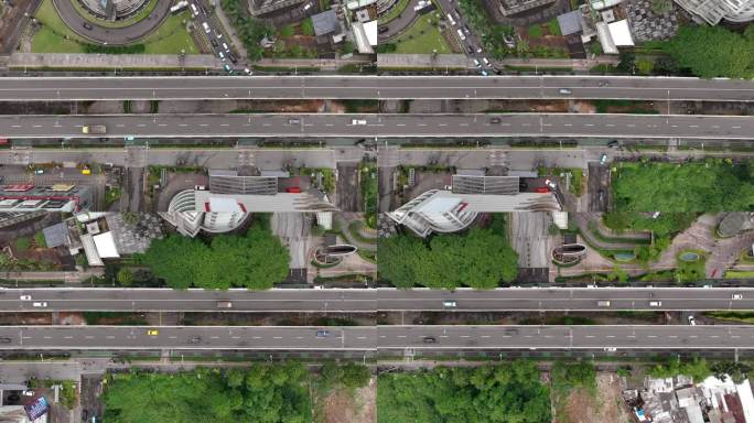 白天飞行在雅加达市中心的交通街道道路交汇处空中俯视全景4k印度尼西亚