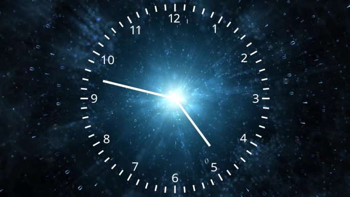 原子无限时间时钟循环二进制数据动画背景。