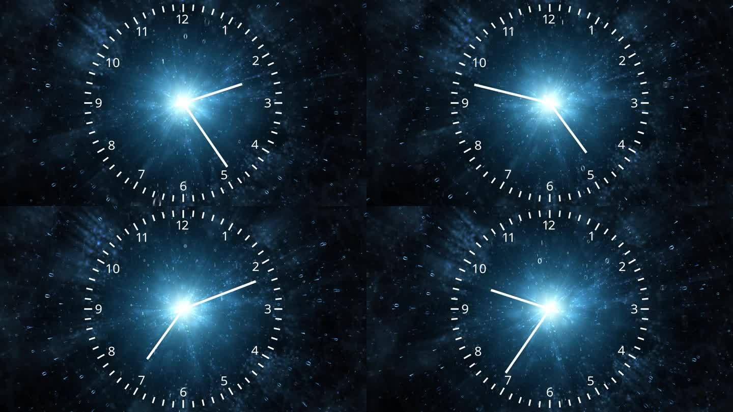 原子无限时间时钟循环二进制数据动画背景。