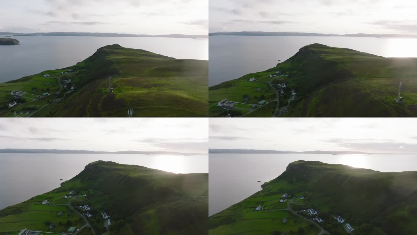 苏格兰斯凯岛威格村海湾的无人机视图