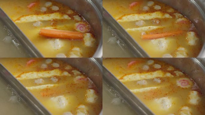 冬阴汤的特写与龙成鸣卷在锅里煮