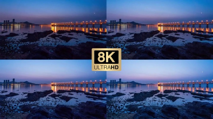 8K 大连星海湾跨海大桥夜景延时