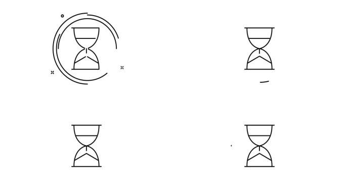 小时玻璃动画轮廓图标与alpha通道。小时玻璃旋转外观4k视频动画网页，移动和UI设计