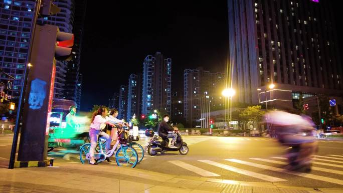 城市夜景繁忙的车流人流延时摄影9