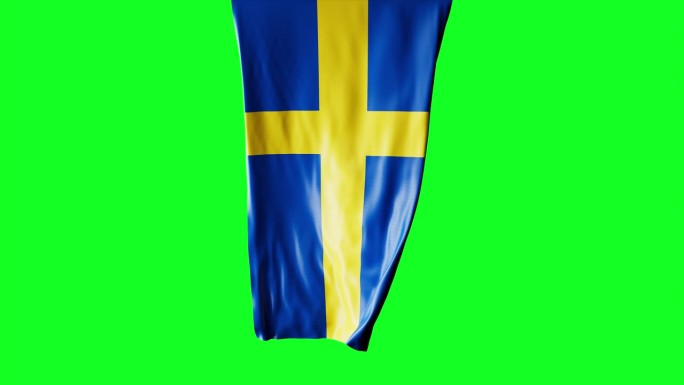 瑞典国旗卷成圆柱形，在旋转时展开并起伏