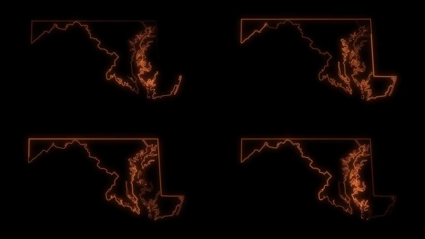 马里兰州国家地图与所有国家霓虹灯轮廓动画。