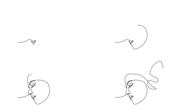 连续的一行动画。手绘动画运动图形元素的美丽的女人脸肖像。美容护理理念。4 k的视频